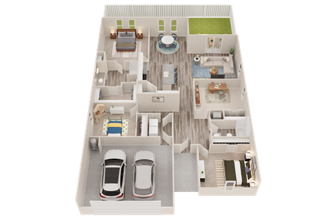 Floor plan for 4 beds, 2 baths, 1802 sqft